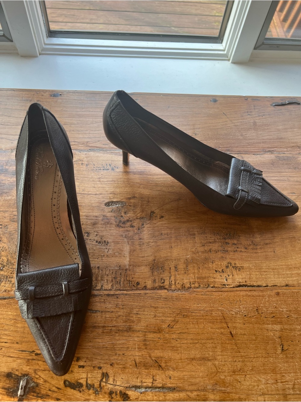 Brooks Brothers Dark Brown Pointed Toe Kitten Heel Loafers